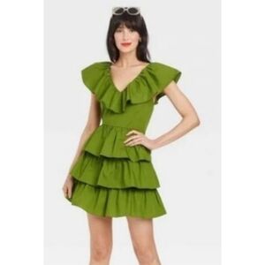A New Day Flutter sleeve Ruffle Tiered Minj dress Green Size S